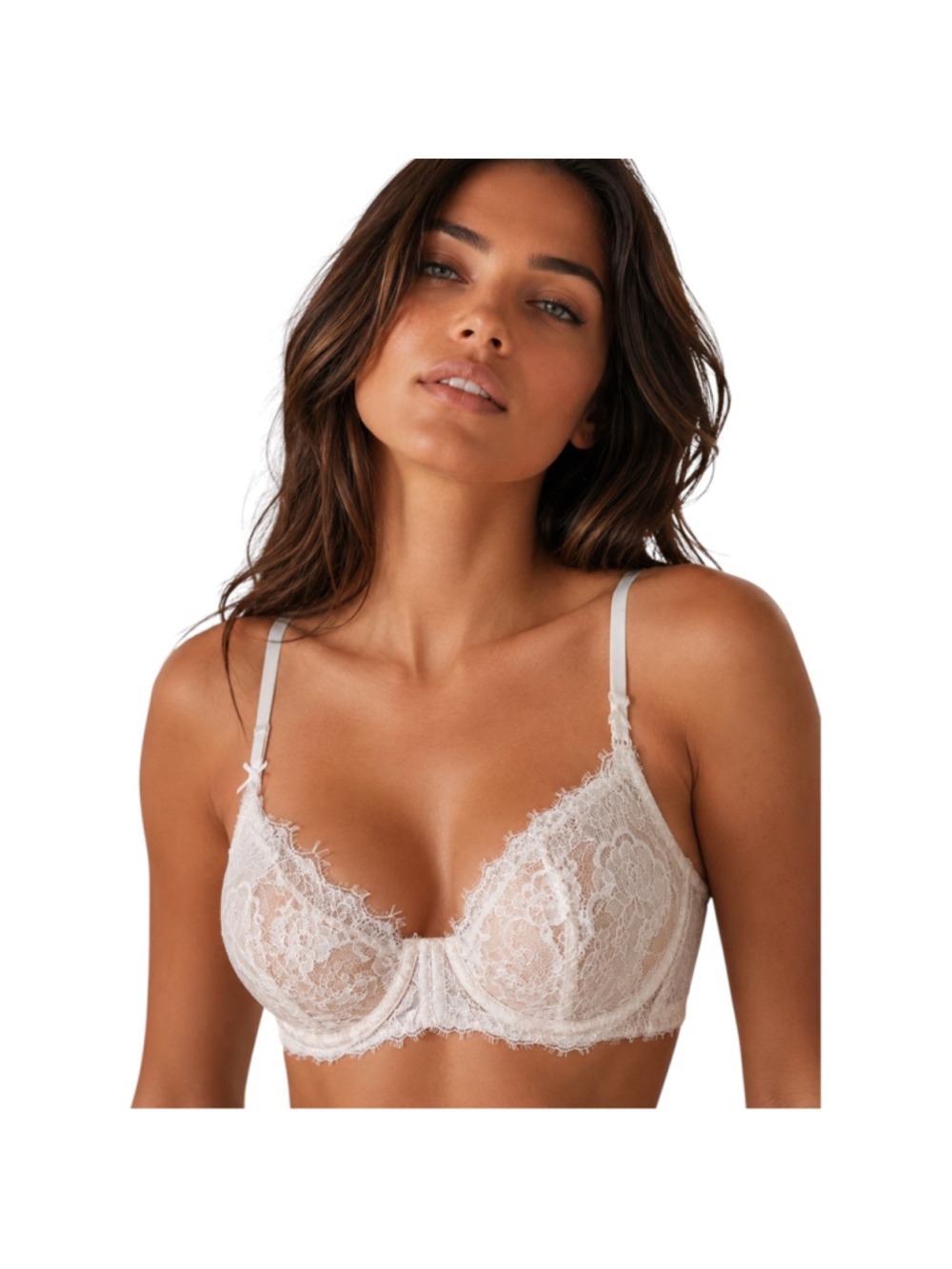 Victoria’s Secret White Lace Unlined Underwire Bra 34D Ivory Floral Eyelash Lace